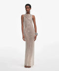 Self Portrait Silver Rhinestone Drape Open Back Maxi Dress - 10 / Silver - Dresses