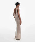 Self Portrait Silver Rhinestone Drape Open Back Maxi Dress - 10 / Silver - Dresses