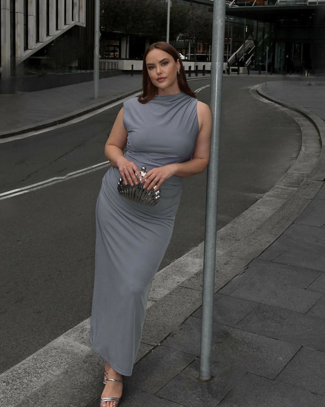 Sheike Gia Dress Midi Dove Grey Size AU 18 - 18 / Grey - Dresses