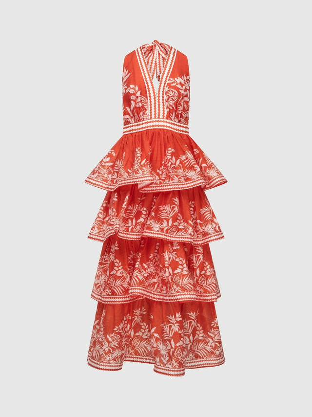 Sheike Ravello Palm Dress Red and White Size 12 - 12 / Red - Dresses
