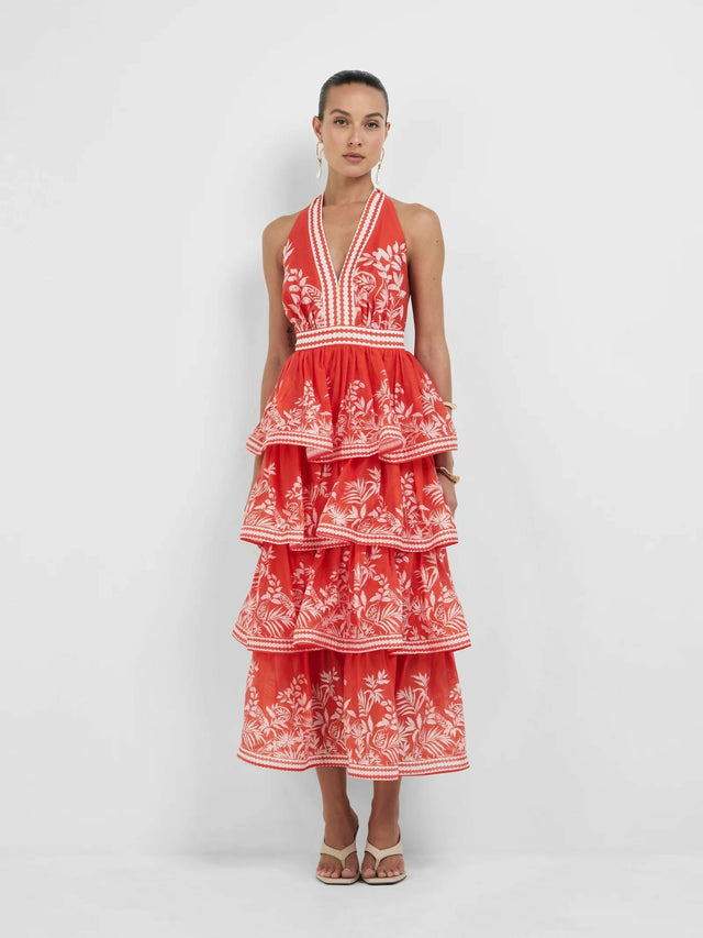 Sheike Ravello Palm Dress Red and White Size 12 - 12 / Red - Dresses