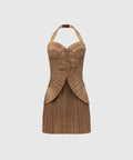 Sheike Soraya Pleated Mini Dress in Brown - 6 / Brown - Dresses