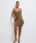 Sheike Soraya Pleated Mini Dress in Brown - 6 / Brown - Dresses