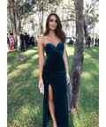 Sheike Strapless Emerald Velvet Gown - 8 / Green - Dresses