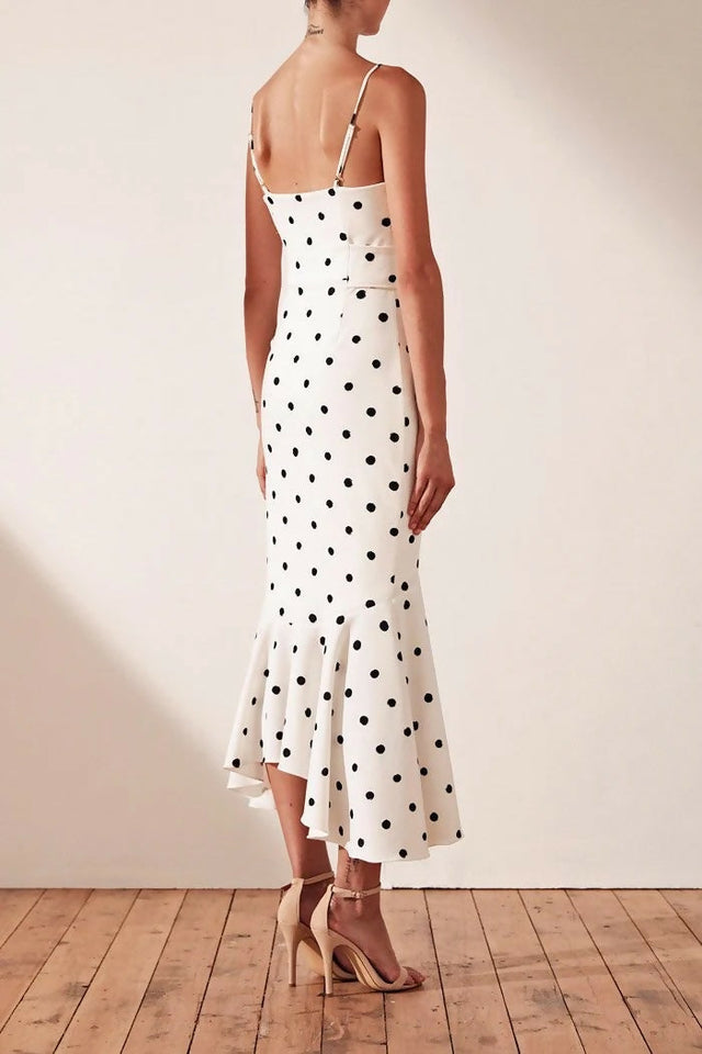 Shona Joy Abigail Trumpet Midi Black & White Polka Dot Size 10 - 10 / Multi - Dresses