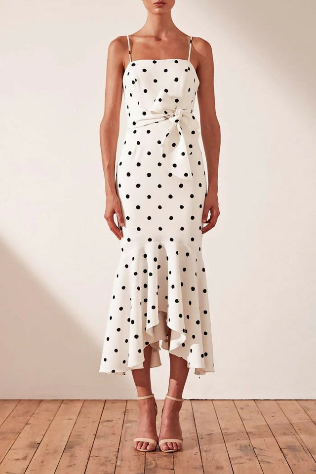 Shona Joy Abigail Trumpet Midi Black & White Polka Dot Size 10 - 10 / Multi - Dresses