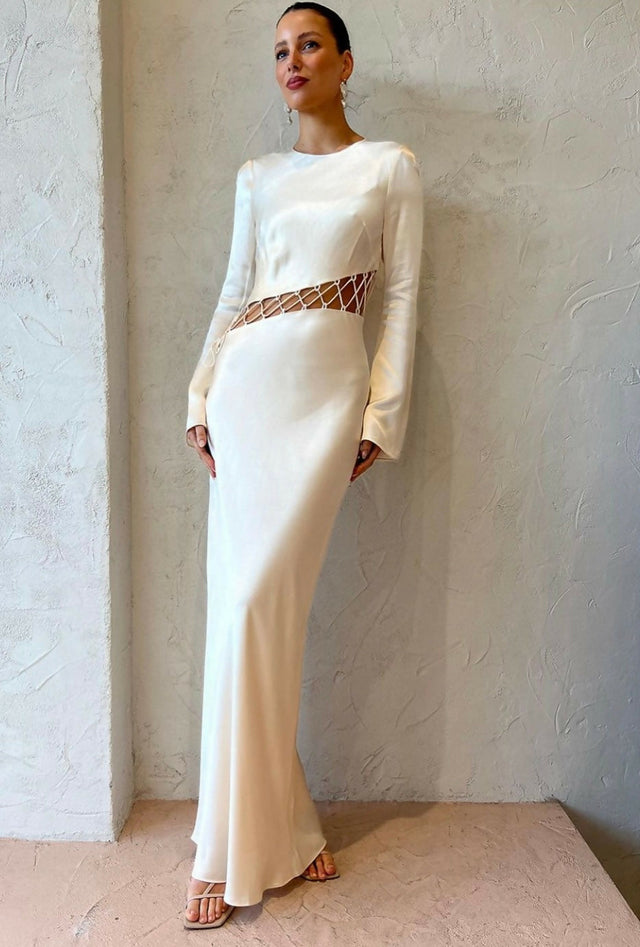 Shona Joy Arienzo Asymmetrical Lace Up Maxi Dress - Cream - Dresses