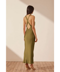 Shona-Joy-Arienzo-Plunged-Cross-Back-Midi-Dress-Green-Olive-4
