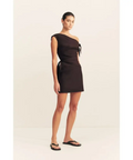 Shona Joy Brooks Asymmetrical Tie Mini Dress in Ganache Size AU 6 - 6 / Black - Dresses
