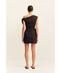 Shona Joy Brooks Asymmetrical Tie Mini Dress in Ganache Size AU 6 - 6 / Black - Dresses