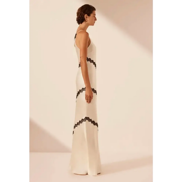 Shona Joy Camille Lace Asymmetrical Maxi Dress in Cream/Black Size 10 - 10 / Multi - Dresses