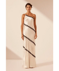 Shona Joy Camille Lace Asymmetrical Maxi Dress in Cream/Black Size 10 - 10 / Multi - Dresses