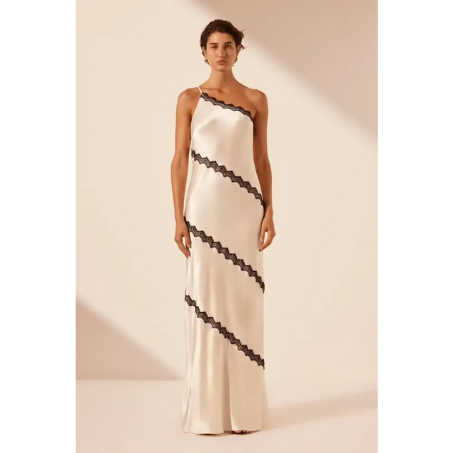 Shona Joy Camille Lace Asymmetrical Maxi Dress in Cream/Black Size 10 - 10 / Multi - Dresses