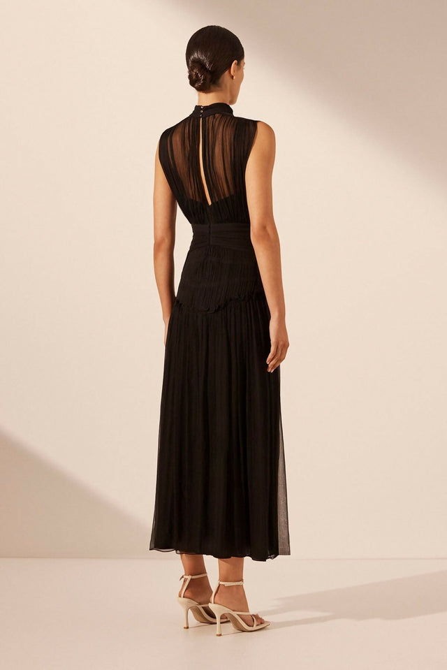 Shona Joy Clemence High Neck Midi Dress Black Size 12