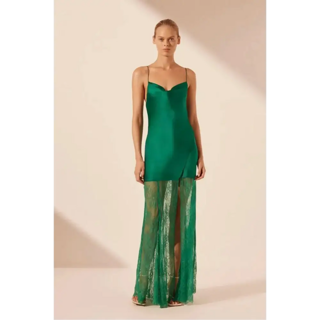 Shona Joy Elle Silk Lace Cowl Maxi Dress Emerald Green - Dresses