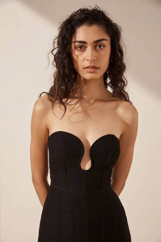 Shona Joy Isola Strapless Ruched Midi Dress - Black