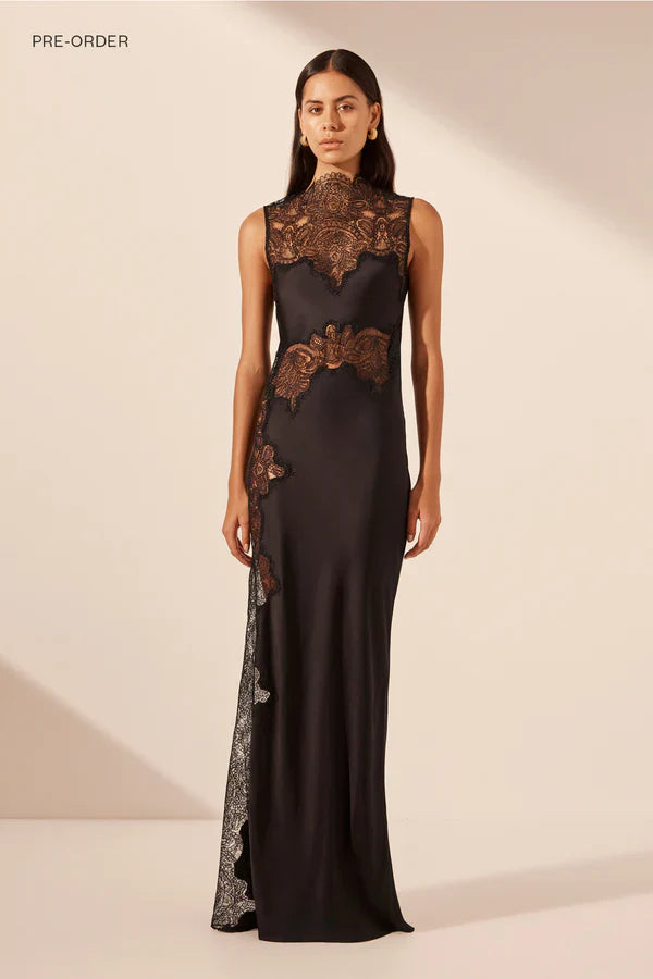 Shona Joy jamila lace high neck maxi dress - black