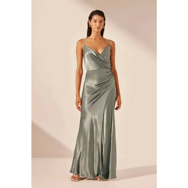 Shona Joy La Lune Cross Draped Maxi Dress - 8 / Olive - Dresses