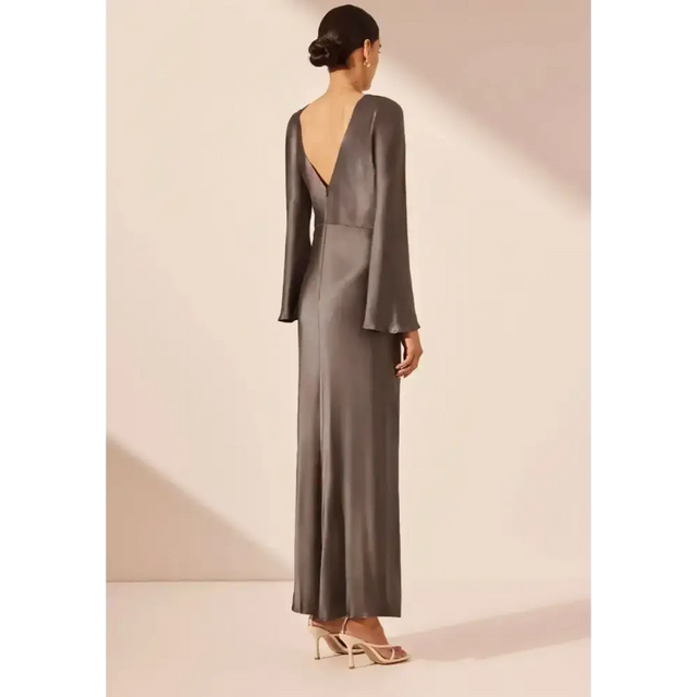 Shona Joy La Lune Flared Sleeve Side Split Midi Dress - Graphite Grey size 8 - 8 / Gray - Dresses