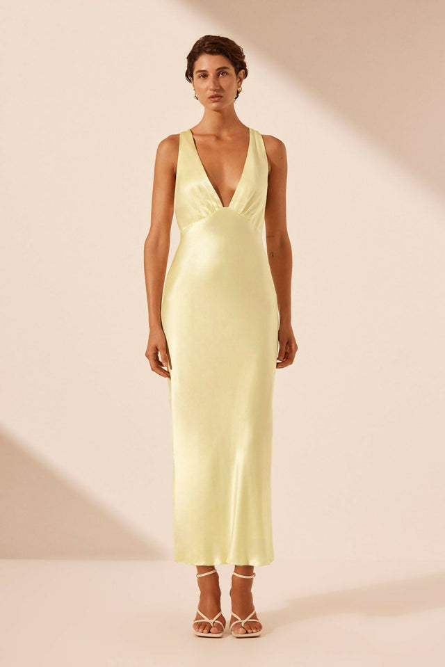 Shona Joy La Lune Plunged Cross Back Midi Dress Lemon | Passion For Fashion Shona Joy La Lune Plunged Cross Back Midi Dress Lemon | Passion For Fashion