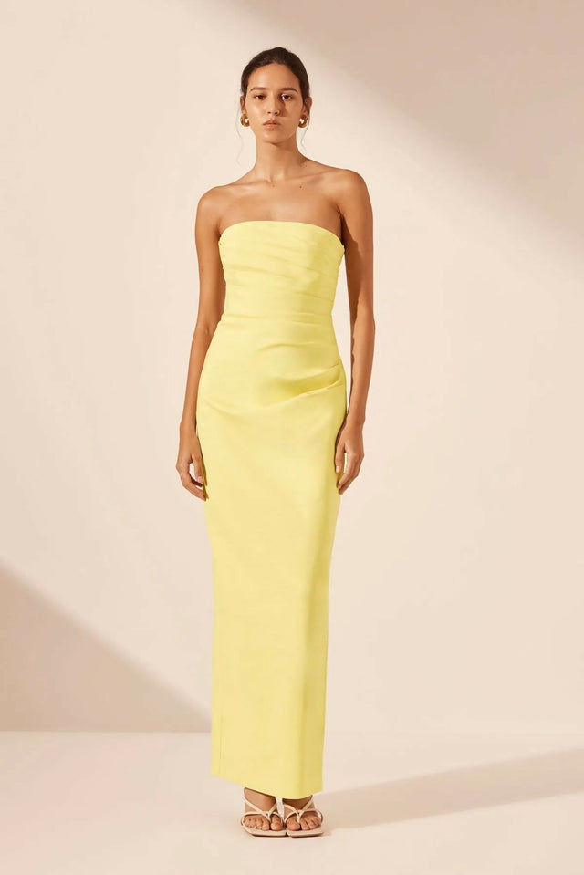 Shona Joy Lani Strapless Draped Maxi Dress Lemon - Dresses