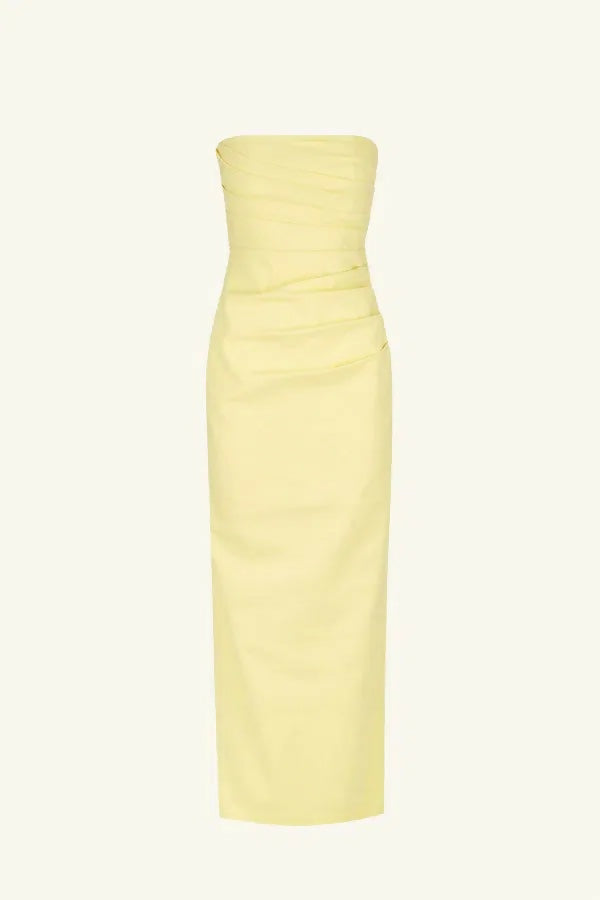 Shona Joy Lani Strapless Draped Maxi Dress Lemon - Dresses