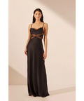 Shona Joy Leticia Silk Cowl Neck Lace Maxi Dress Black Size 6 - 6 / Black - Dresses