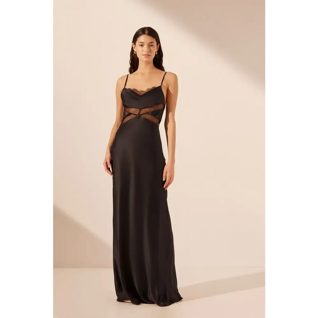 Shona Joy Leticia Silk Cowl Neck Lace Maxi Dress Black Size 6 - 6 / Black - Dresses