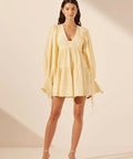 Shona Joy Limon Long Sleeve Mini Dress Size 12 - 12 / Yellow - Dresses