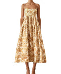 Shona Joy Margarita Linen Tiered Midi Dress - 12 / Print - Dresses