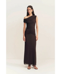Shona Joy Mira Off Shoulder Maxi Dress Chocolate Brown Size 6 - 6 / Brown - Dresses