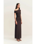 Shona Joy Mira Off Shoulder Maxi Dress Chocolate Brown Size 6 - 6 / Brown - Dresses