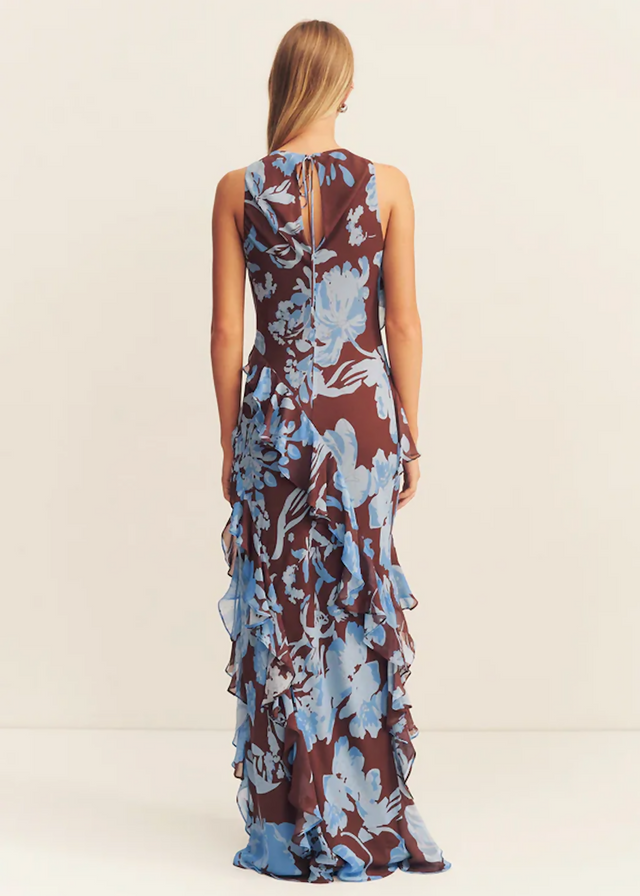 Shona Joy Olson Ruffle Maxi Dress Size 10 Passion
