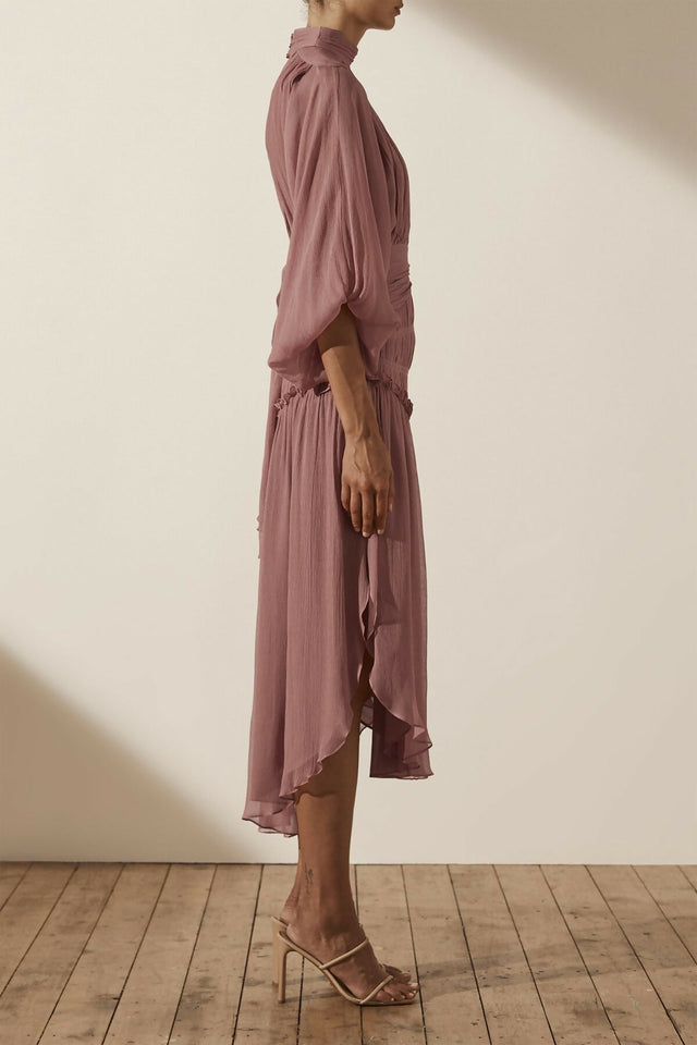 Shona Joy Olympia Long Sleeve Open Back Dress - 14 / Pink - Dresses