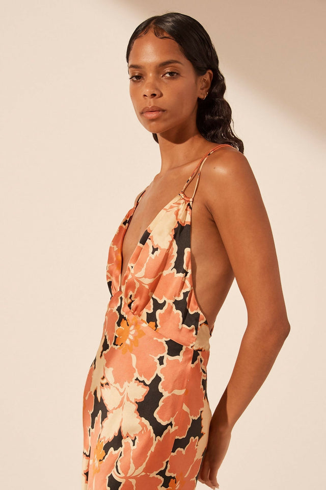 Shona Joy Rosa Silk Plunged Double Strap Maxi Dress - Size 14 - Dresses