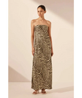 Shona Joy Sana Zebra Silk Strapless Bias Maxi Dress Bone/Chocolate Size 10 - 10 / Print - Dresses