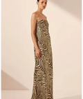 Shona Joy Sana Zebra Silk Strapless Bias Maxi Dress Bone/Chocolate Size 10 - 10 / Print - Dresses