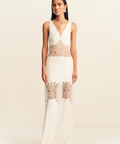 stratus plunged lace panelled maxi dress