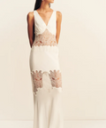 stratus plunged lace panelled maxi dress