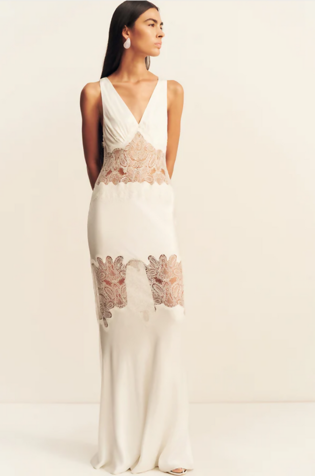 stratus plunged lace panelled maxi dress
