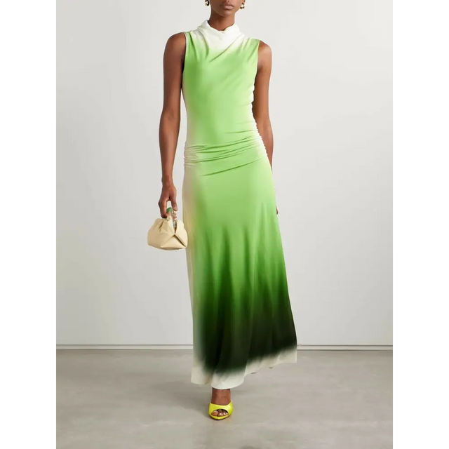 Simkhai Aldina Ruched Ombre Stretch Jersey Turtleneck Maxi Dress Green Size S / AU 8 - 8 / Green - Dresses