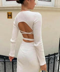 Sir Enes Cross Back Knit Dress - 6 / White - Dresses