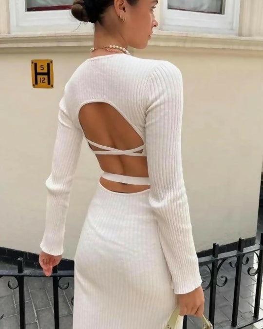 Sir Enes Cross Back Knit Dress - 6 / White - Dresses