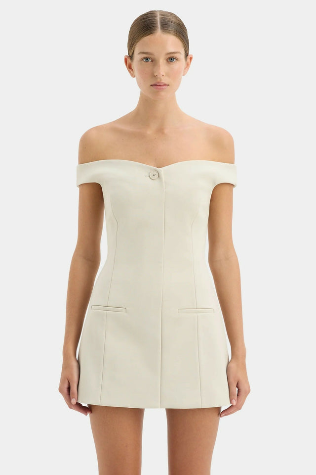 Sir Sandrine off Shoulder Mini Dress in Ecru Size 8 & 10 - Dresses
