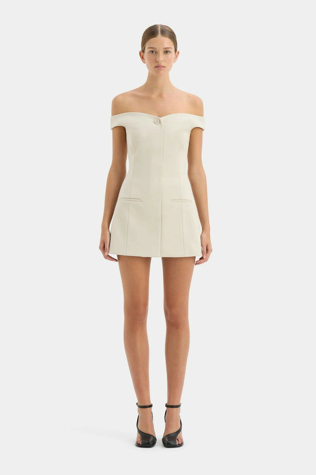 Sir Sandrine off Shoulder Mini Dress in Ecru Size 8 & 10 - Dresses