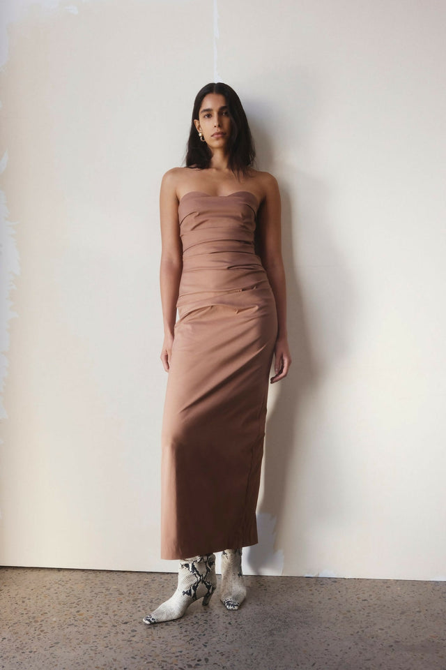 Sir The Label Alba Strapless Gown in Mocha - Dresses