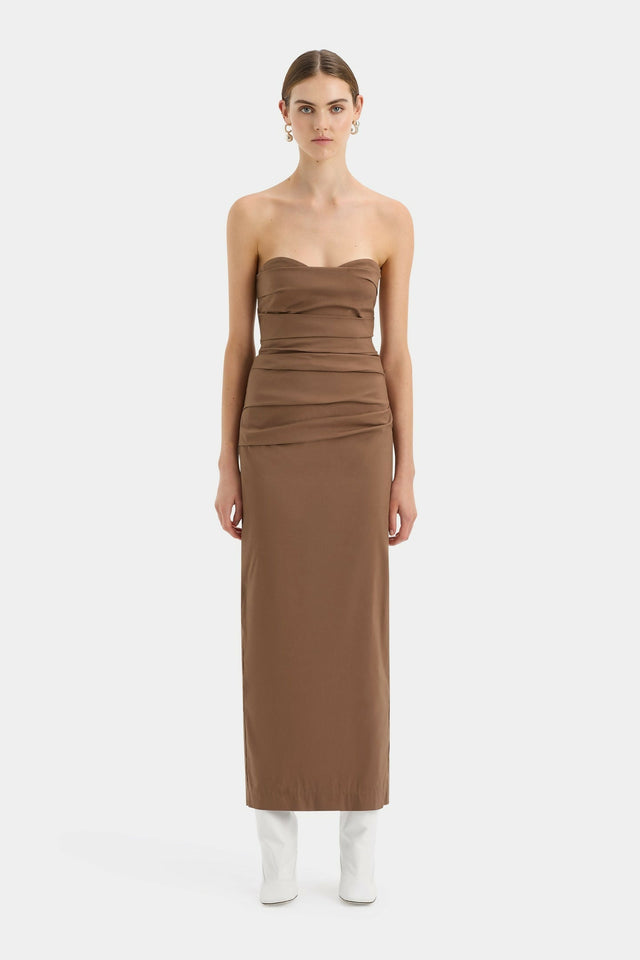 Sir The Label Alba Strapless Gown in Mocha - Dresses