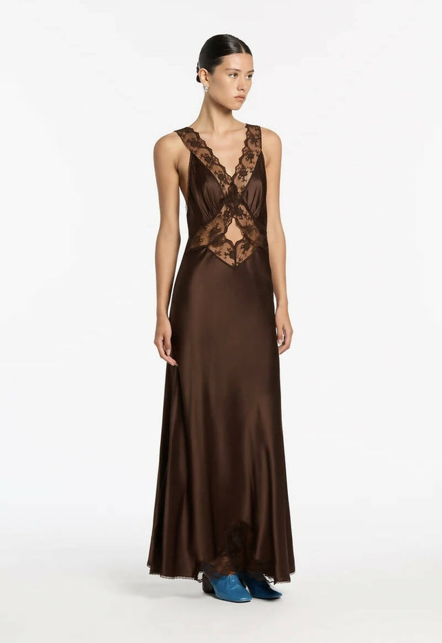 Sir The Label Aries Cut Out Gown in Chocolate - 10 / Chocolate - Dresses