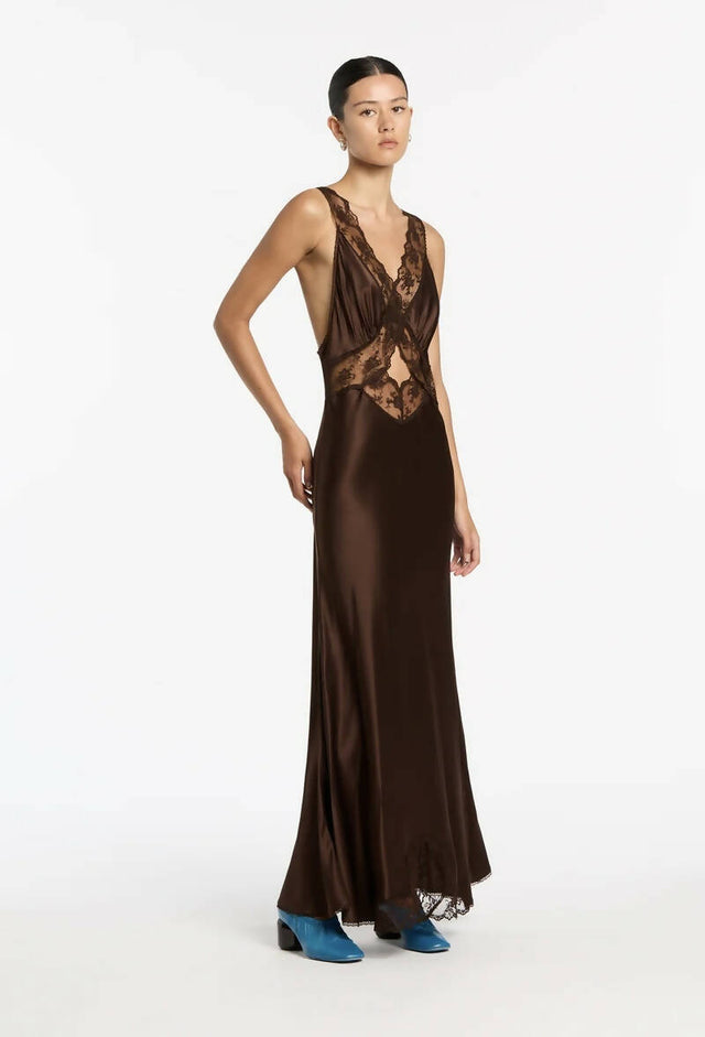 Sir The Label Aries Cut Out Gown in Chocolate - 10 / Chocolate - Dresses