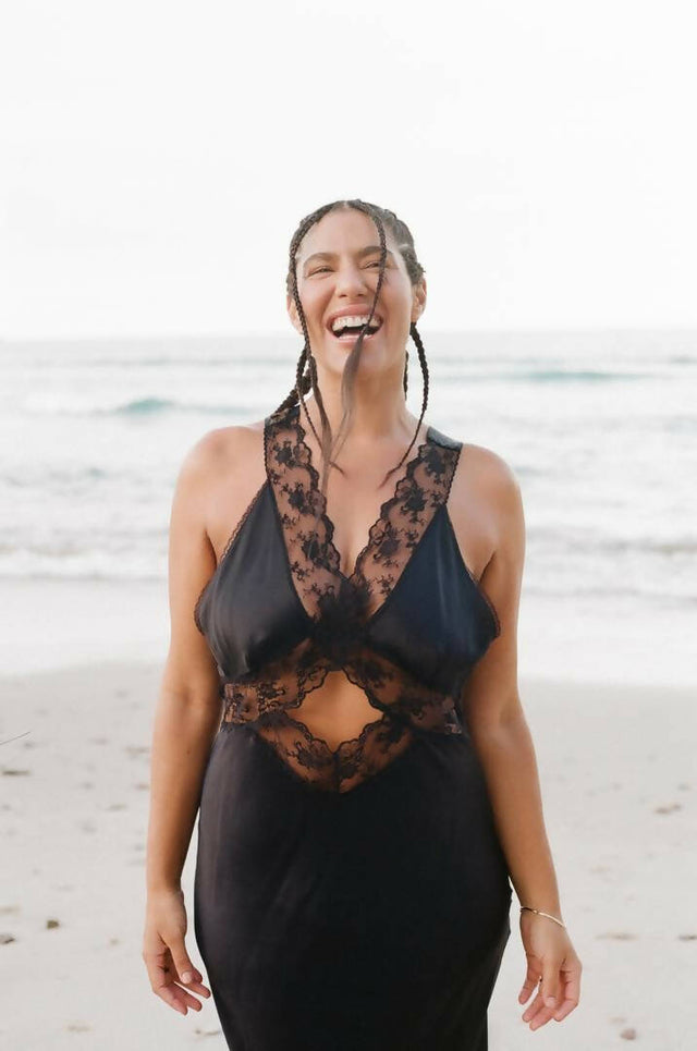 Sir The Label Aries Silk Cut Out Gown in Black - Dresses